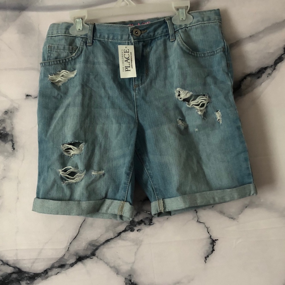 Girls Distressed Mid Length Shorts